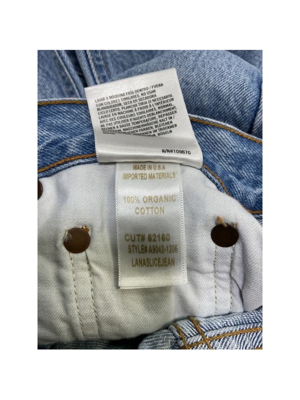 Agolde 'Lana' Blue Denim Slice Straight-Leg Organic Denim Jeans Size 23